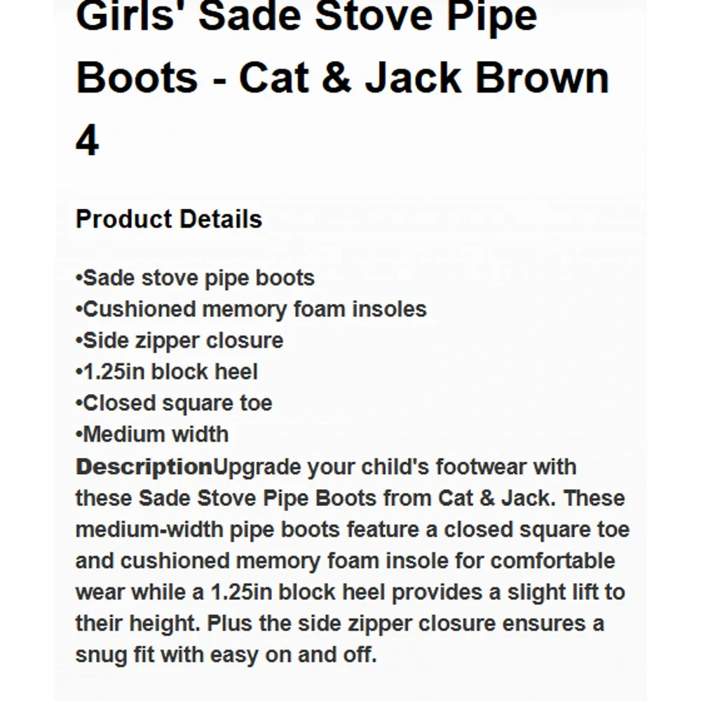 Girls' Sade Stove Pipe Calf Western Boots - Cat & Jack Brown 4